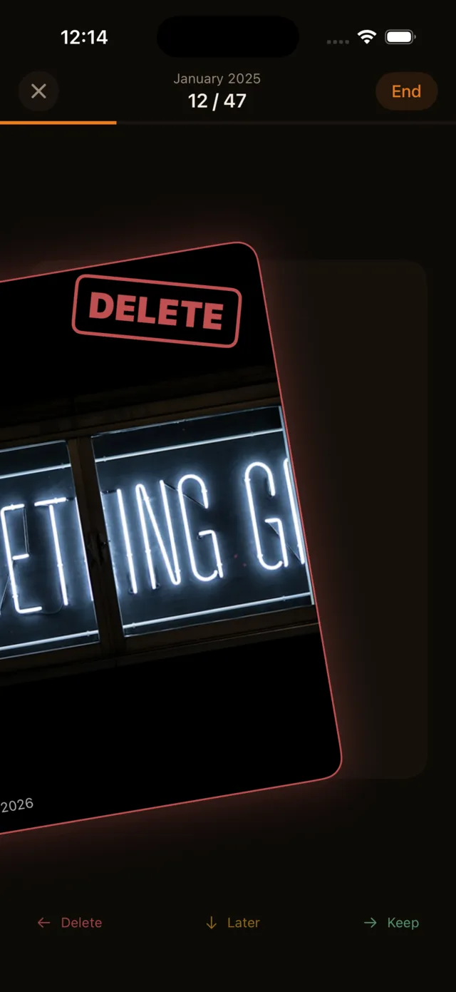 Swiping left to mark a photo for deletion