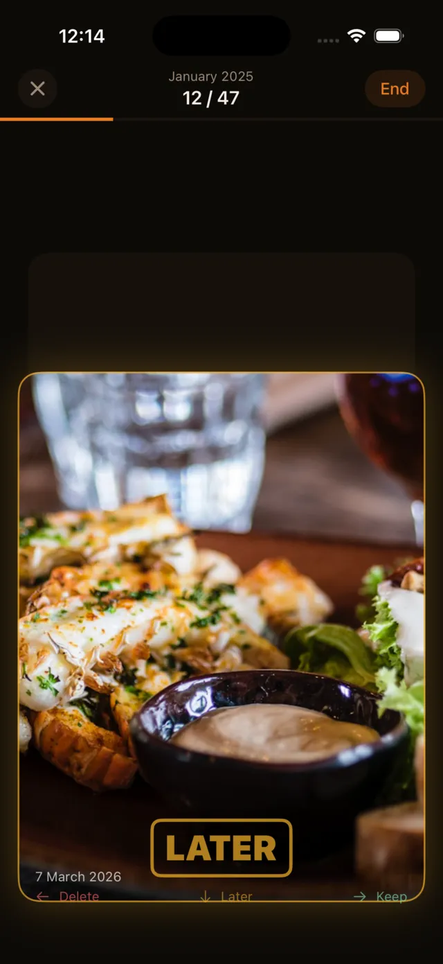 Swiping down to decide on a photo later